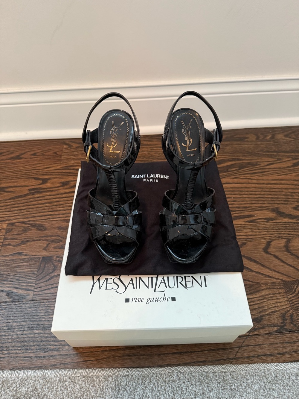 Saint Laurent Black Patent Tribute Sandals size 36